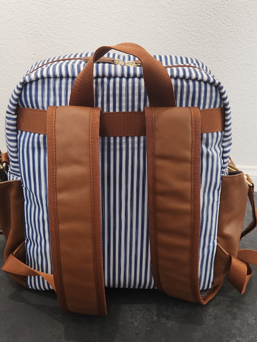 JJ Cole Tan & Blue Striped Backpack Diaper Bag - Picture 2 of 5